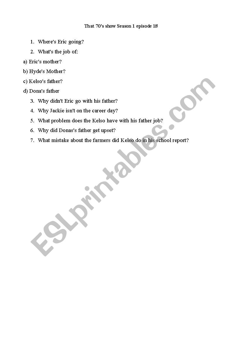 that´s 70 show worksheet