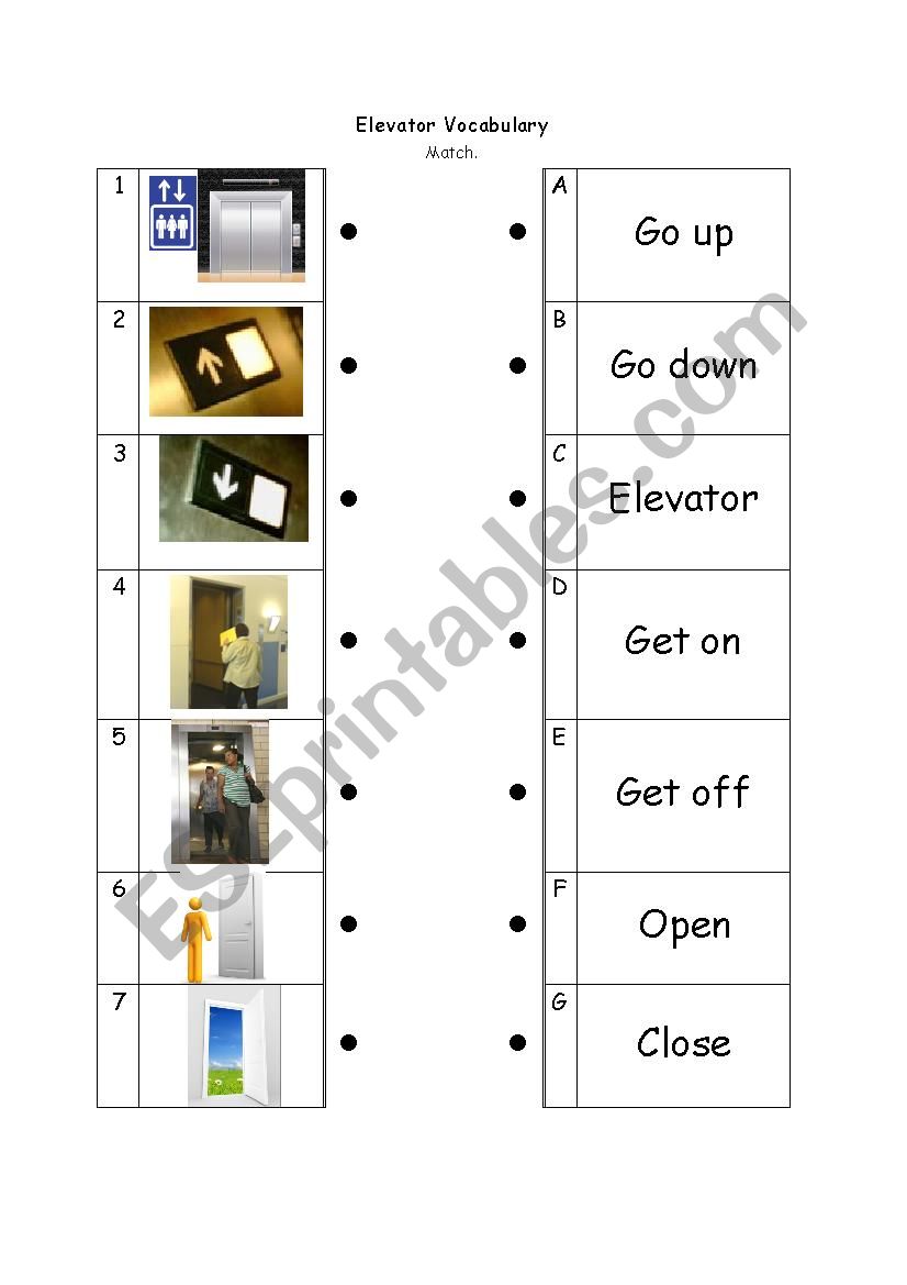 Elevator Vocabulary worksheet