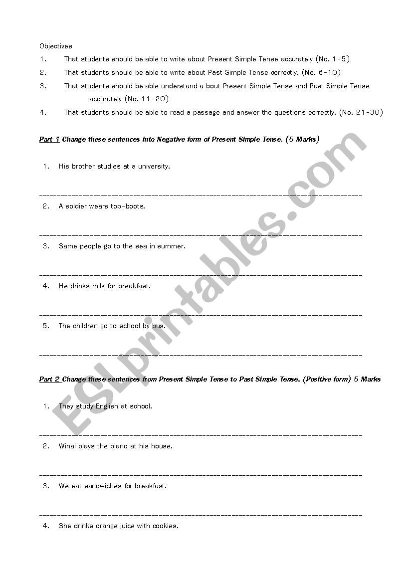 Revision Test  worksheet