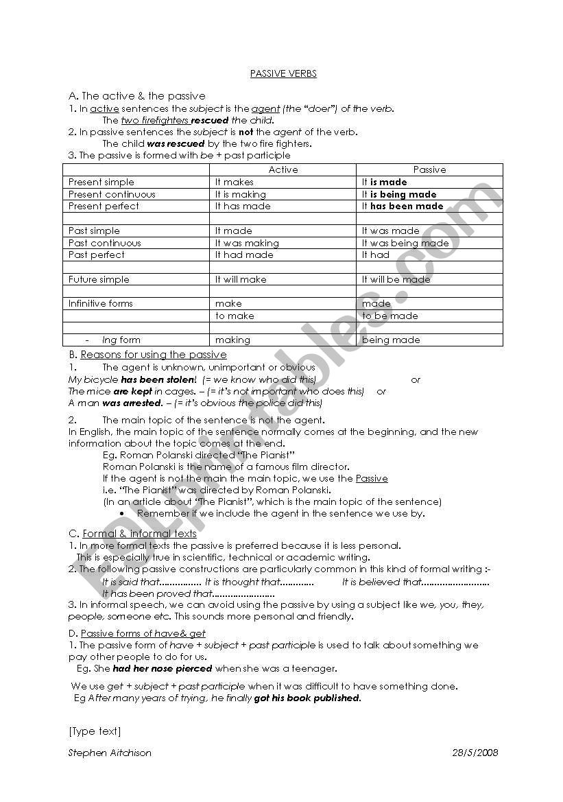 Passive  worksheet