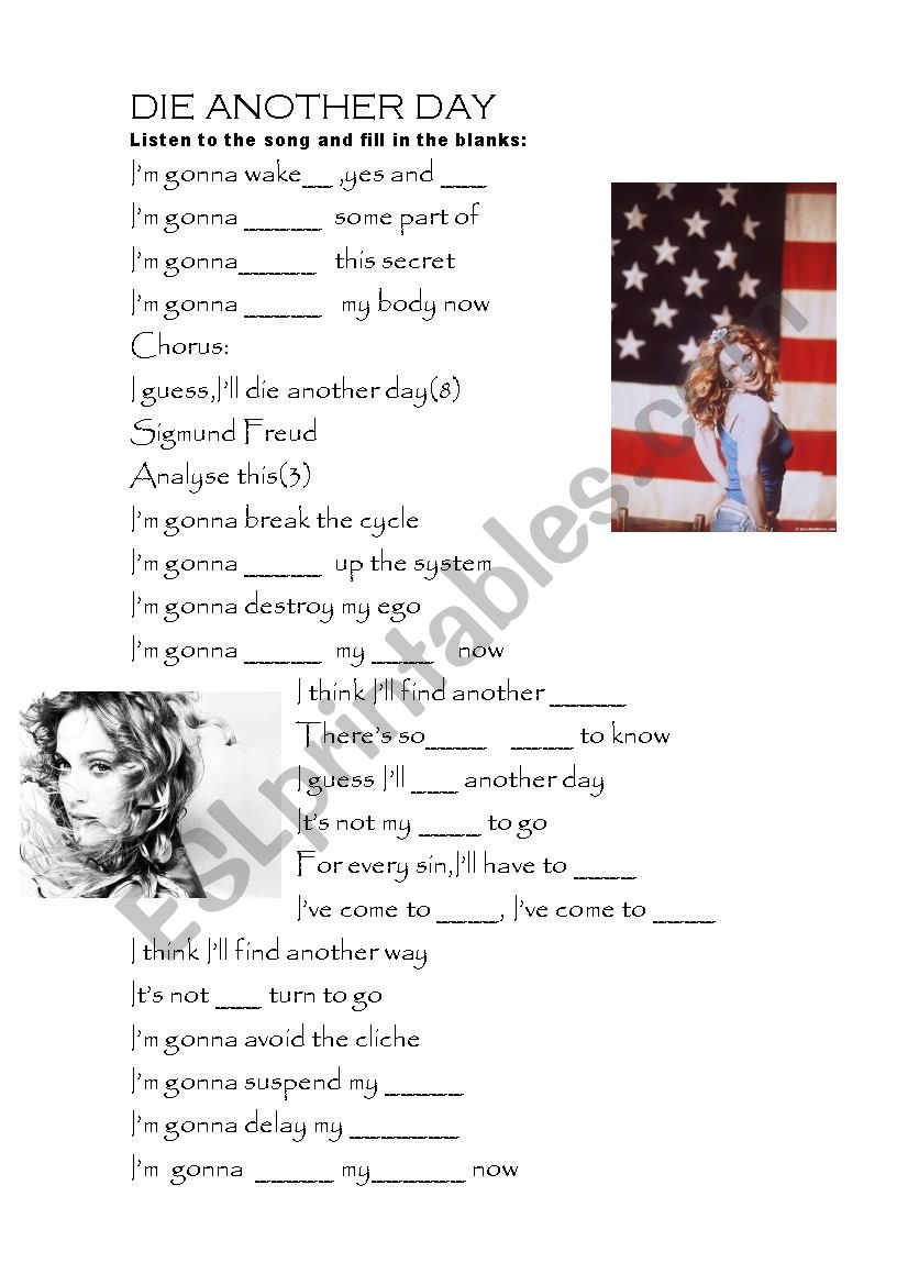 Die another day     Madonna worksheet