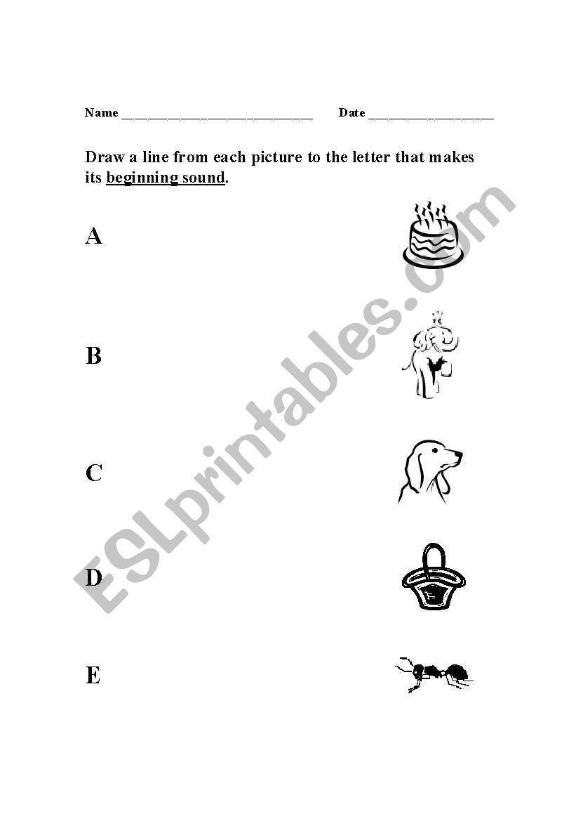 Beginning Consonants (A-E) worksheet