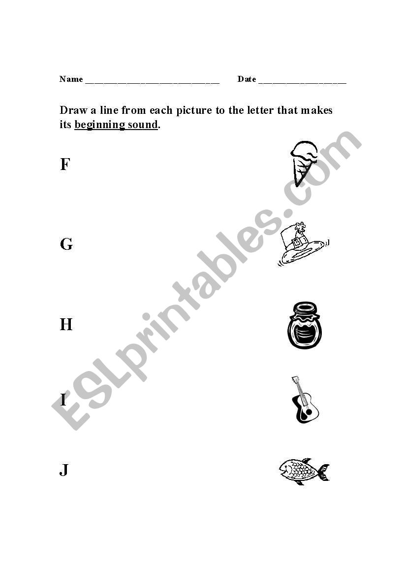 Begining Consonants (F-J) worksheet