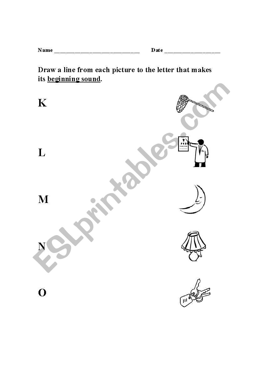 Beginning Consonants (K-O) worksheet