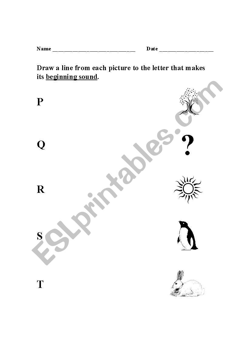 Begining Consonants (P-T) worksheet