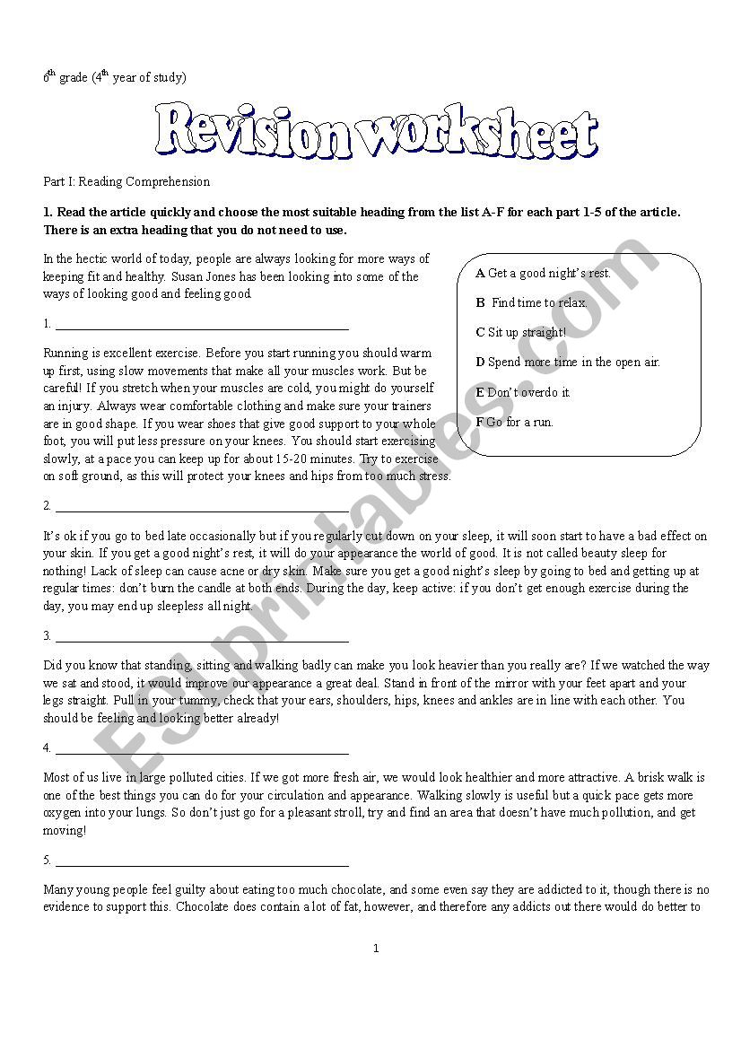 revision worksheet worksheet