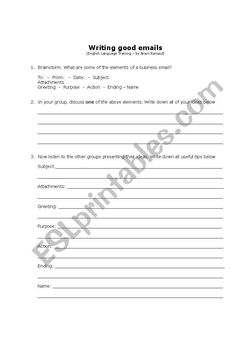 How to write a good email worksheet