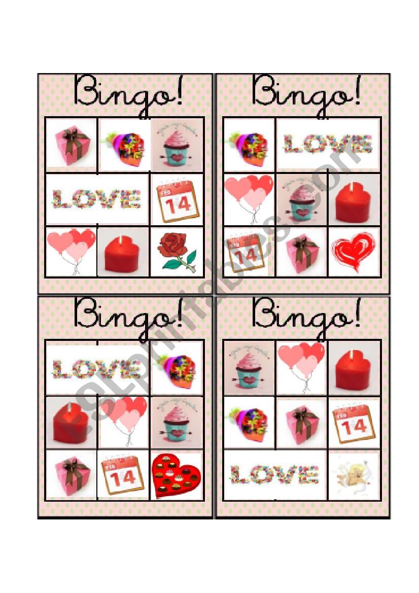 Valentines Day Bingo 2 worksheet