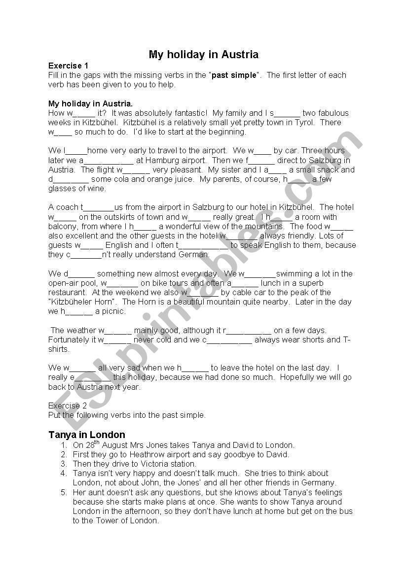 My Holiday in Austria worksheet