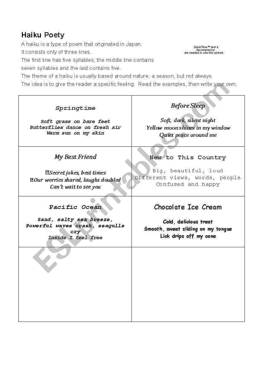 Haiku Poetry worksheet