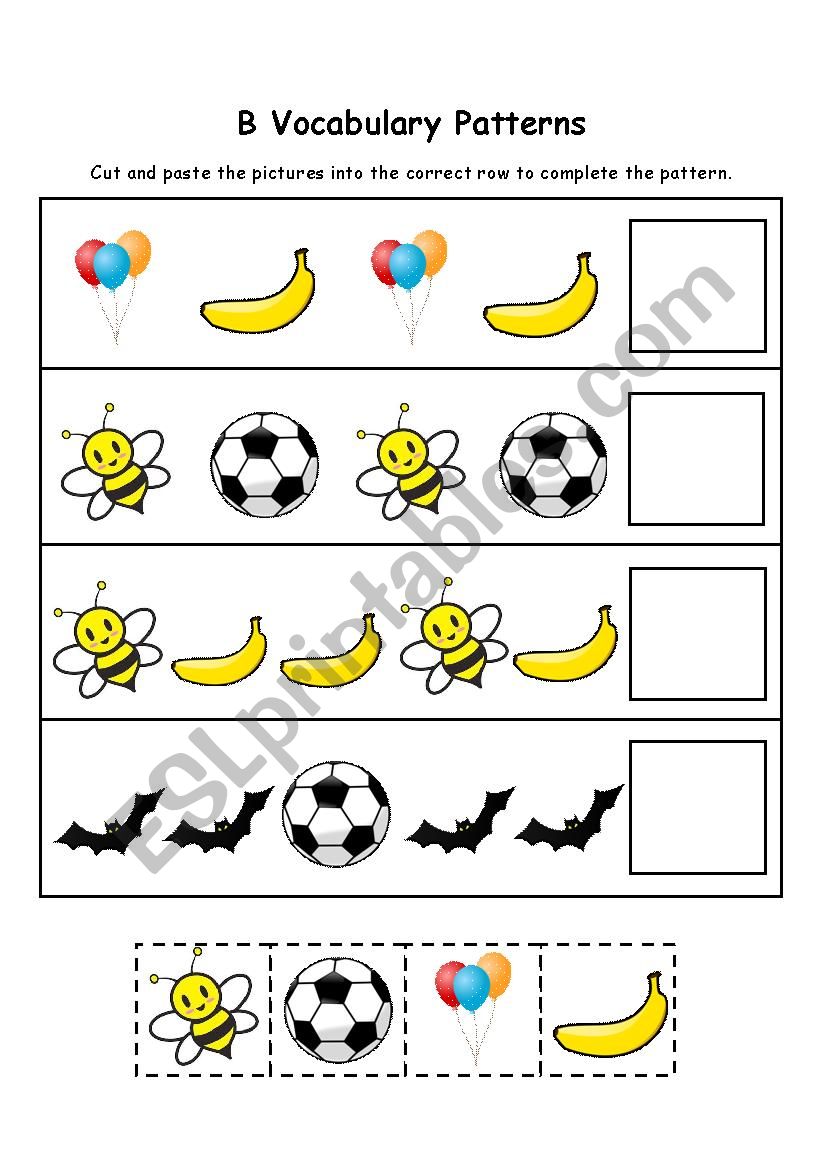 Letter B Vocabulary Patterns worksheet