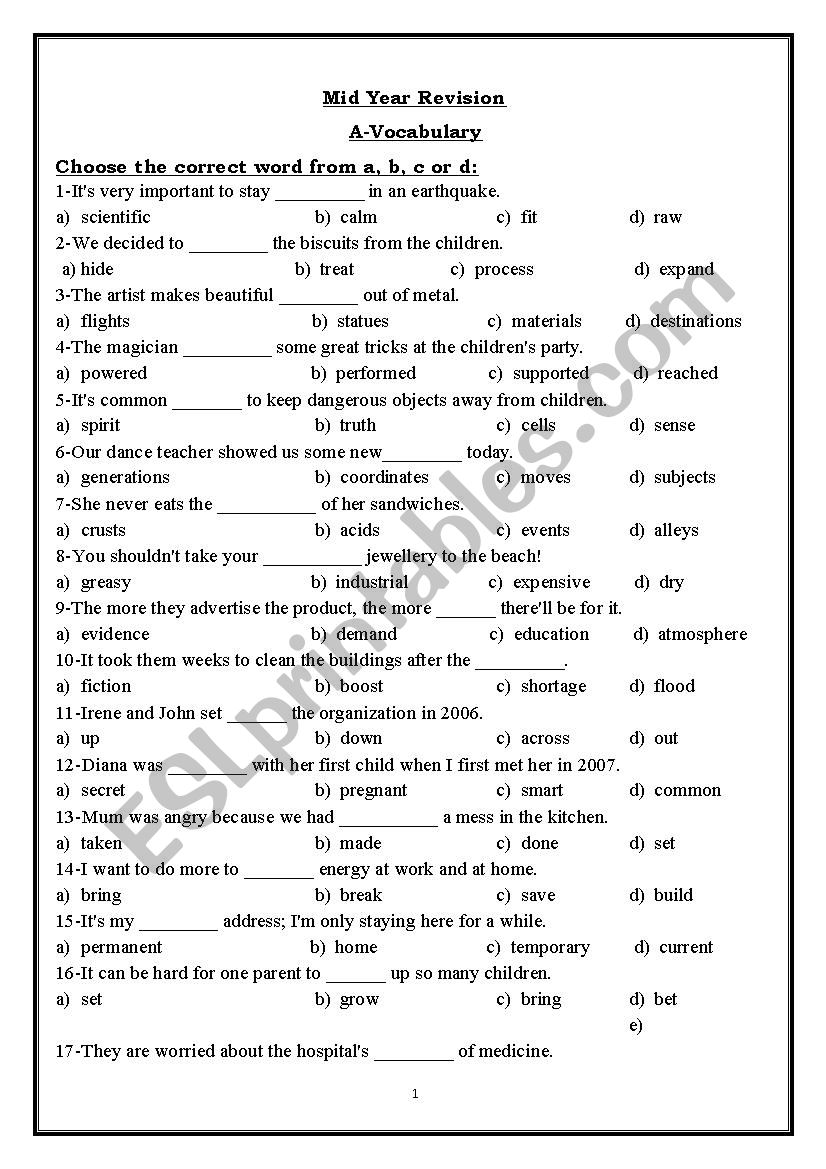 Journeys B1 Mid-Year Final Revision Voc + Grammar