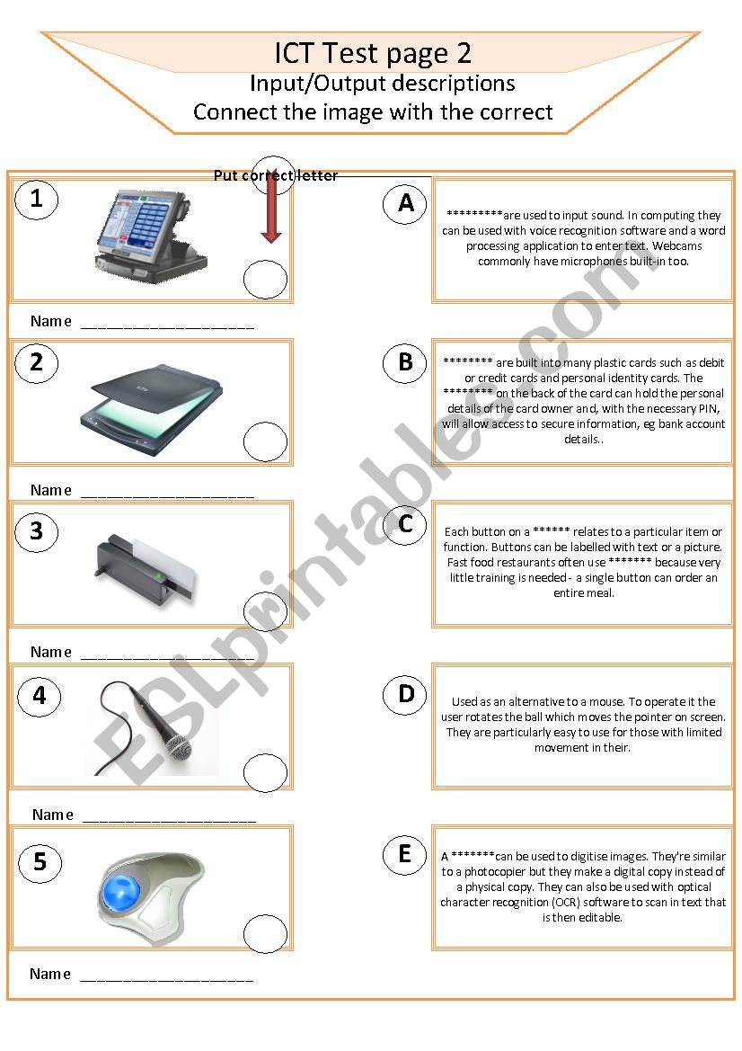 ICT computer test sheet input output 2