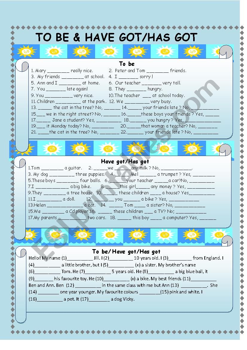 To Be, Have got/Has got worksheet