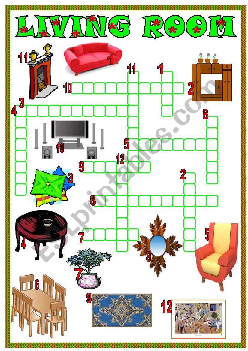 Living room things worksheet