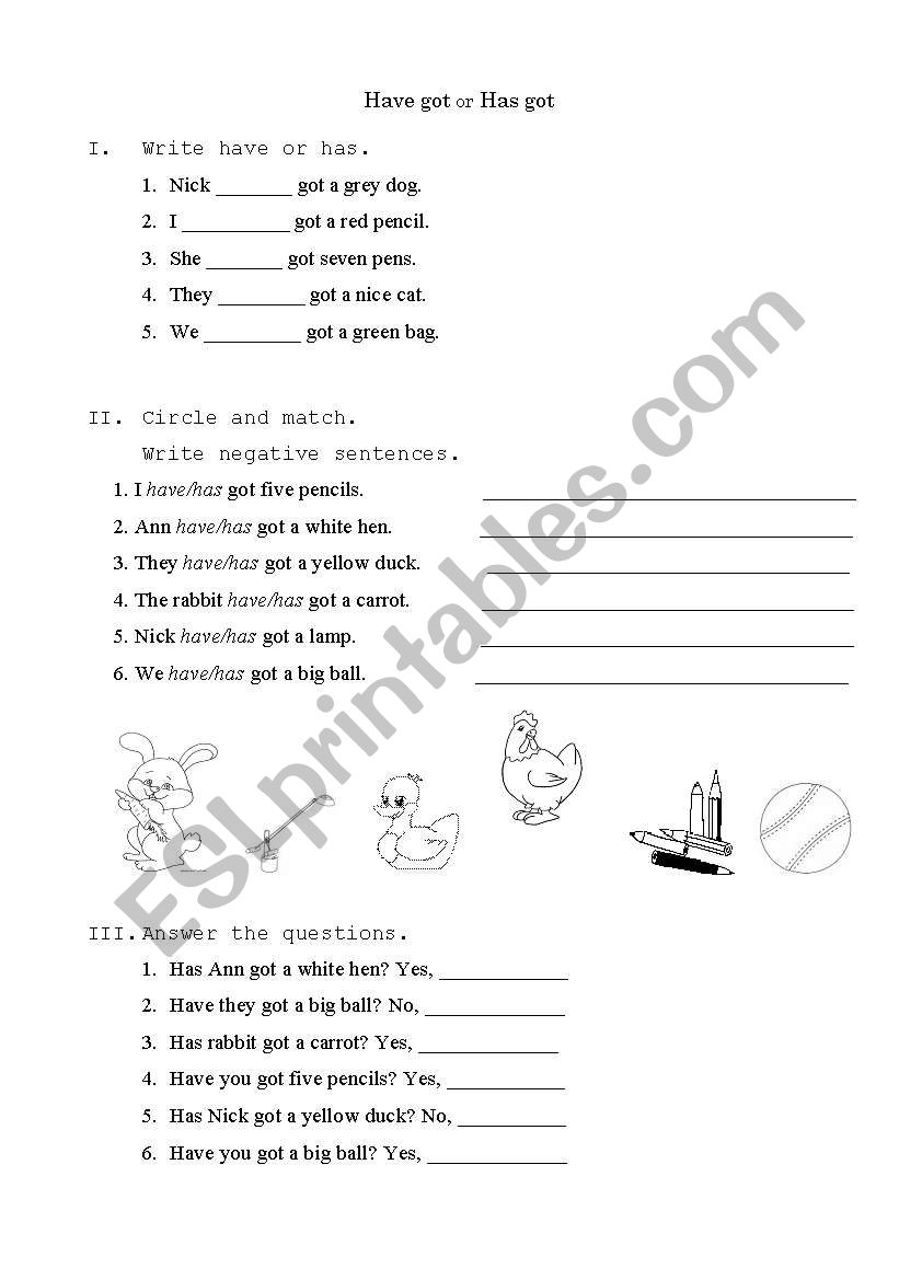 Have got/Has got worksheet