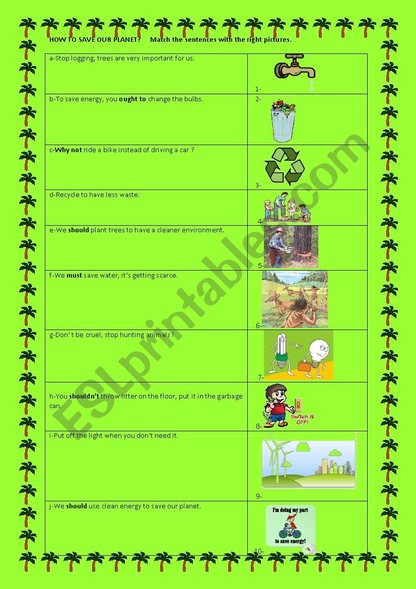 Save the earth worksheet