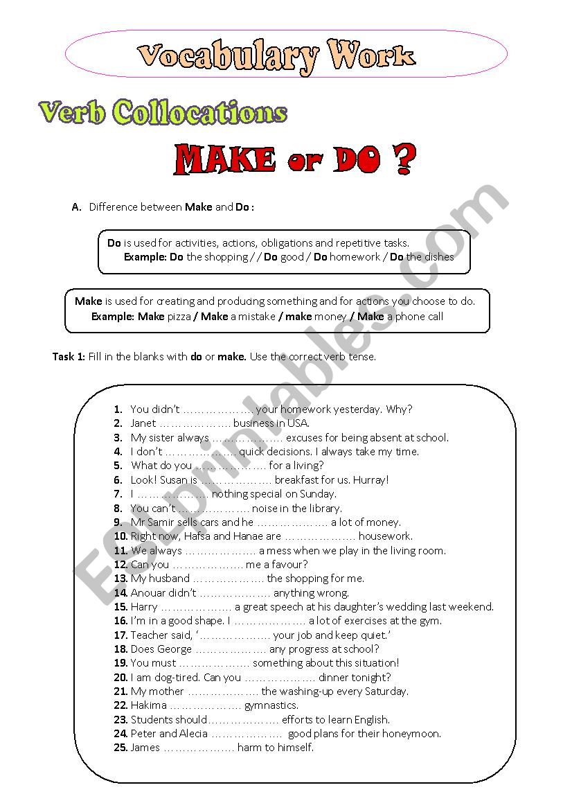 Make or DO? worksheet