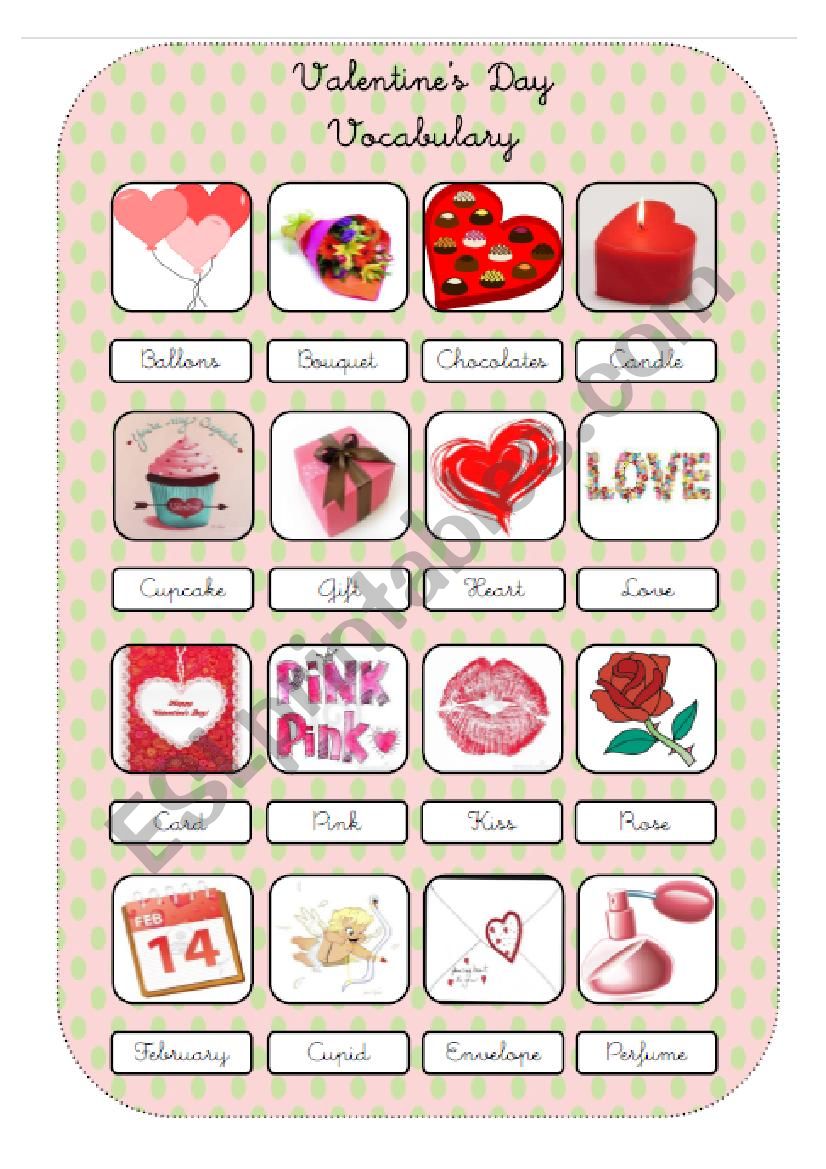 Valentines Day vocabulary worksheet