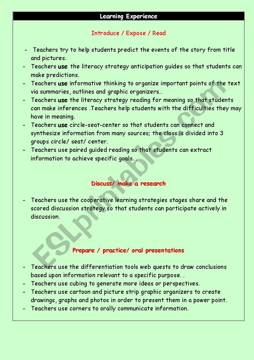 Reading and Speaking Strategies