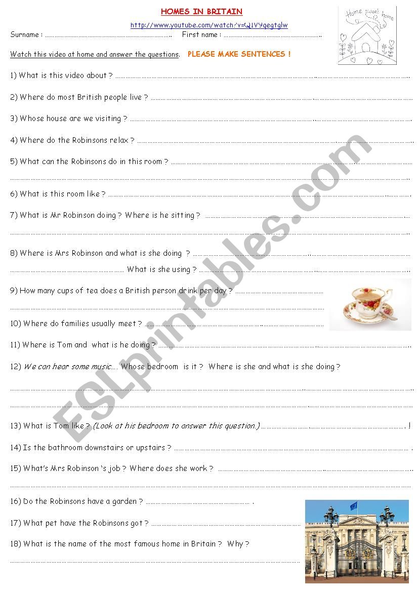 British homes  worksheet