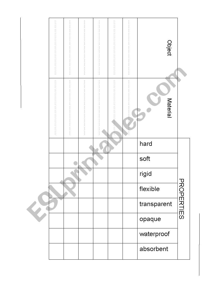 Objects and materials worksheet