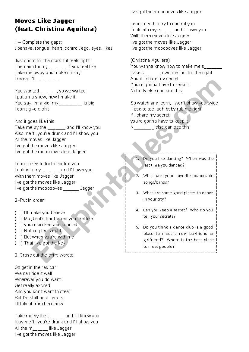 Moves like Jagger - Maroon 5 worksheet