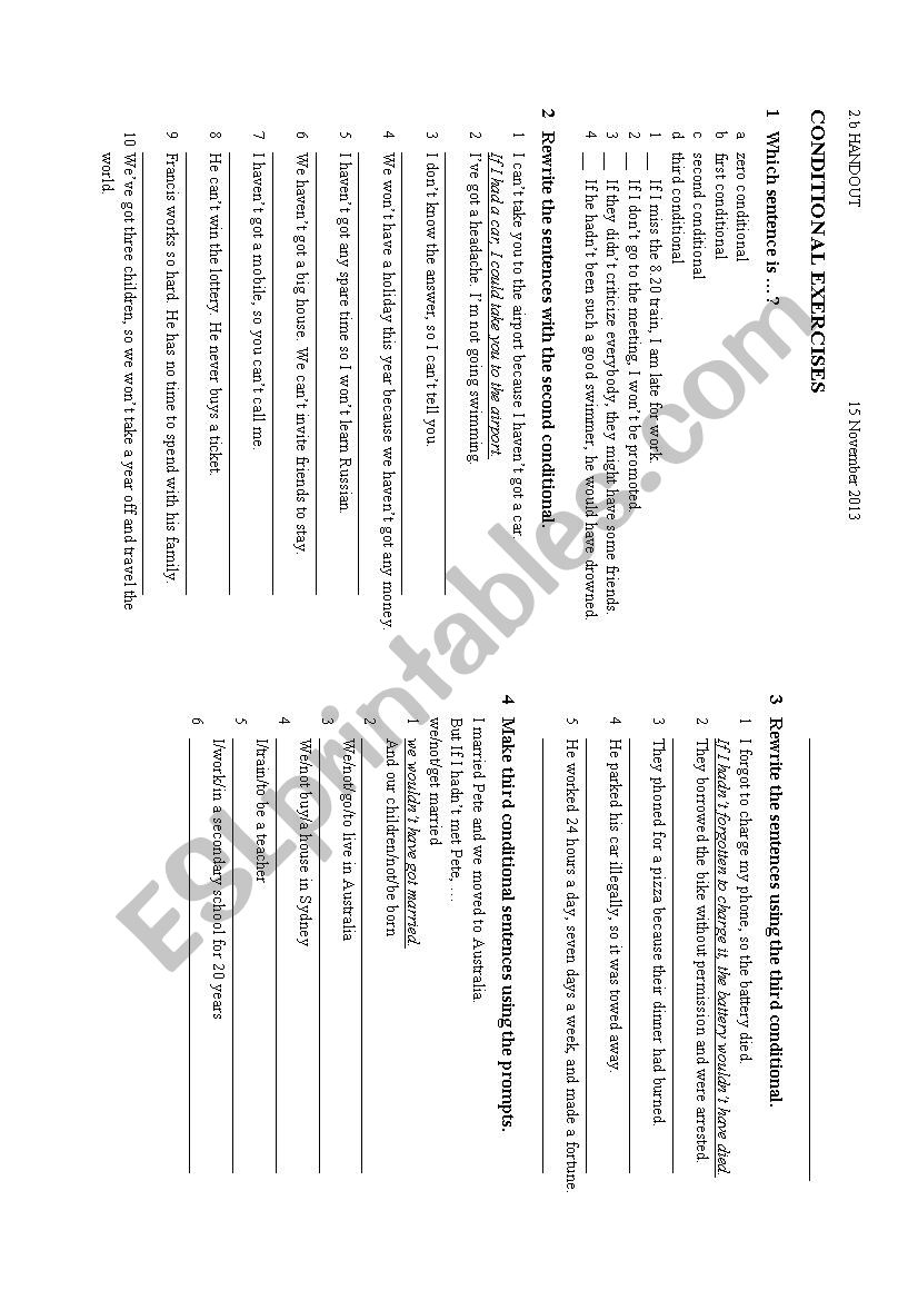 Conditional exercises worksheet