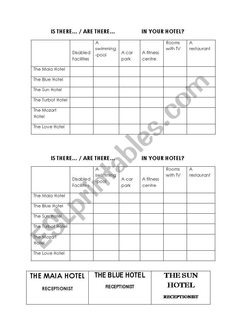Hotel services worksheet