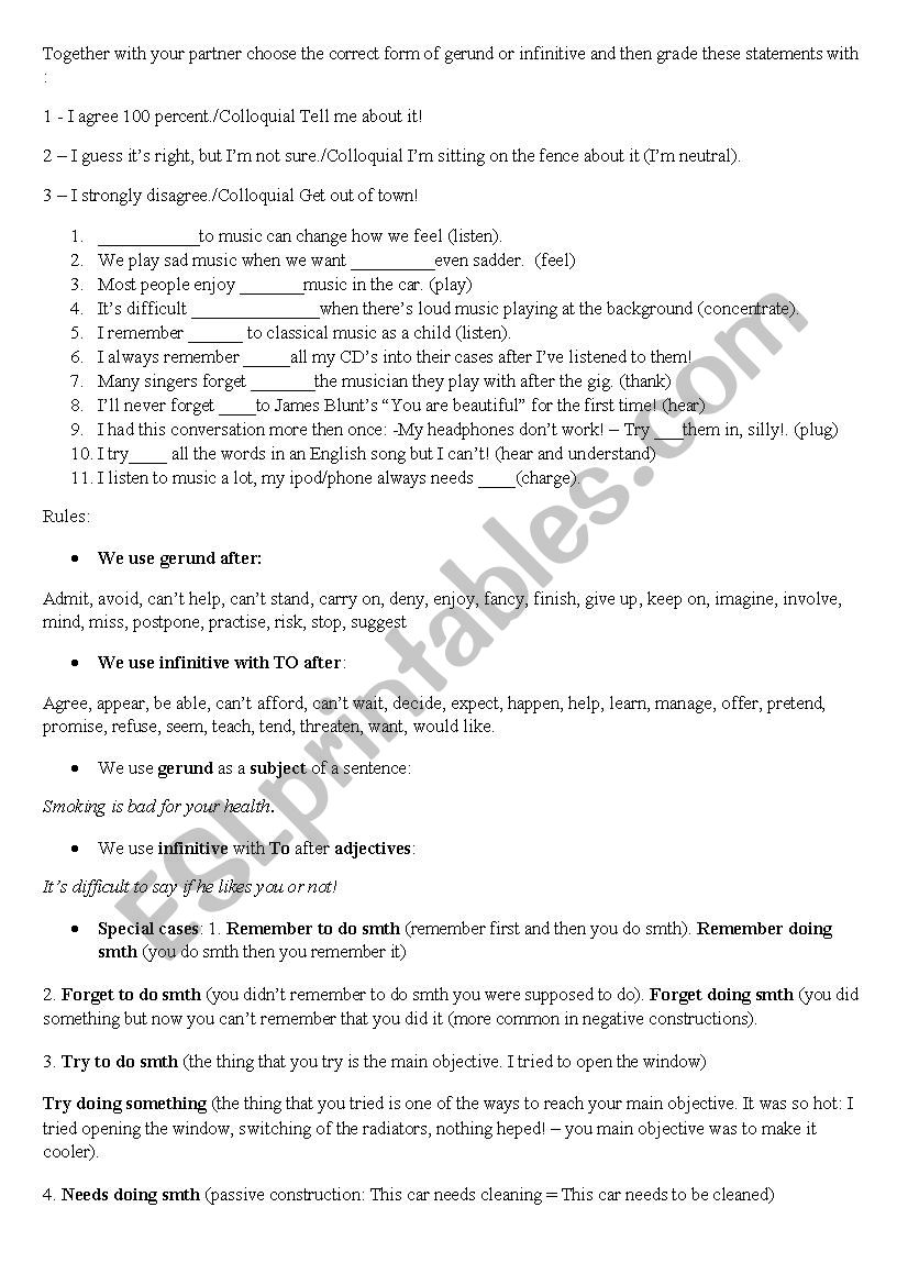 Gerund vs. Infinitive worksheet