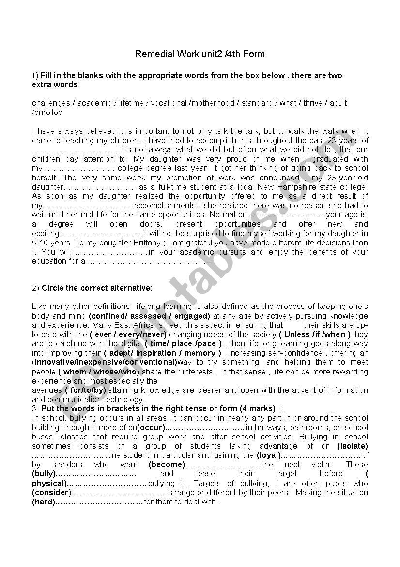 unit2/Bac Revision worksheet