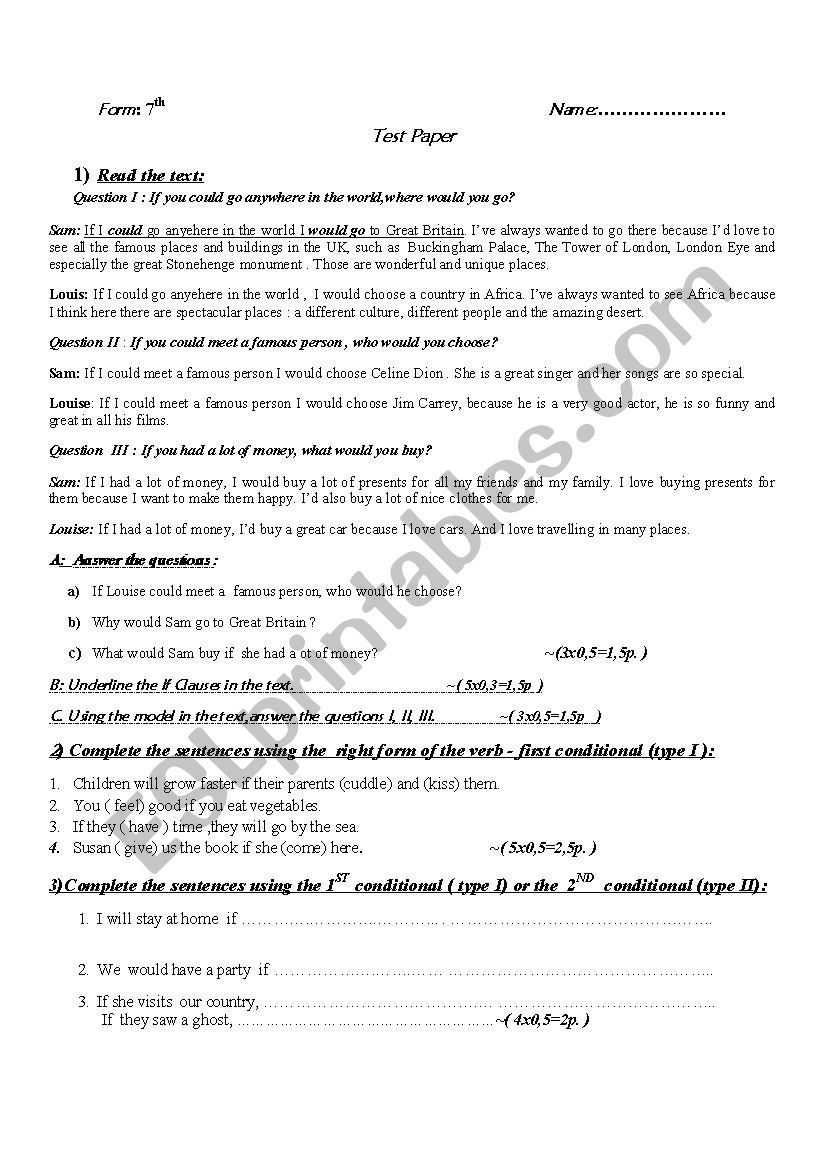 Test Paper worksheet