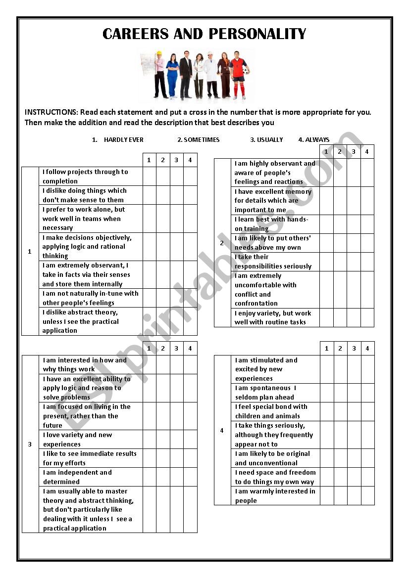 Career Personality Test Free Printable Printable Form Templates And Letter