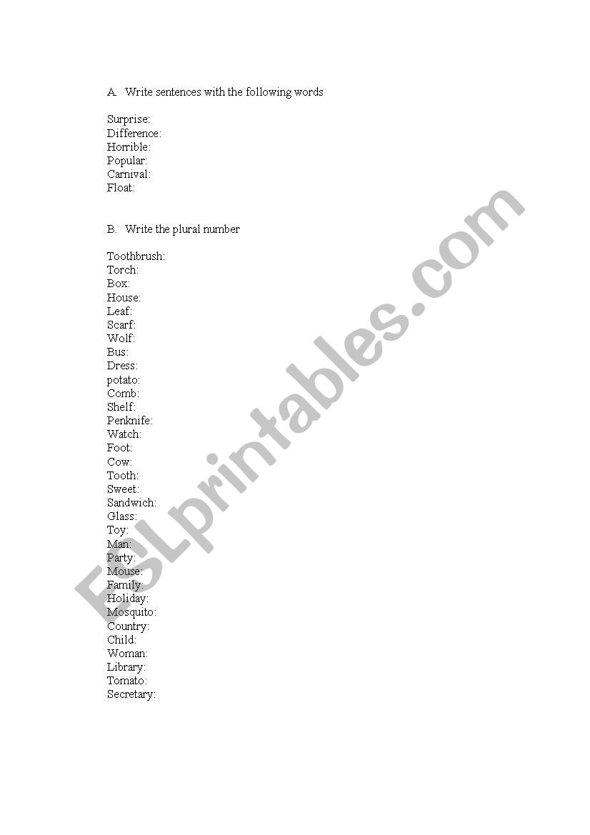 plural worksheet