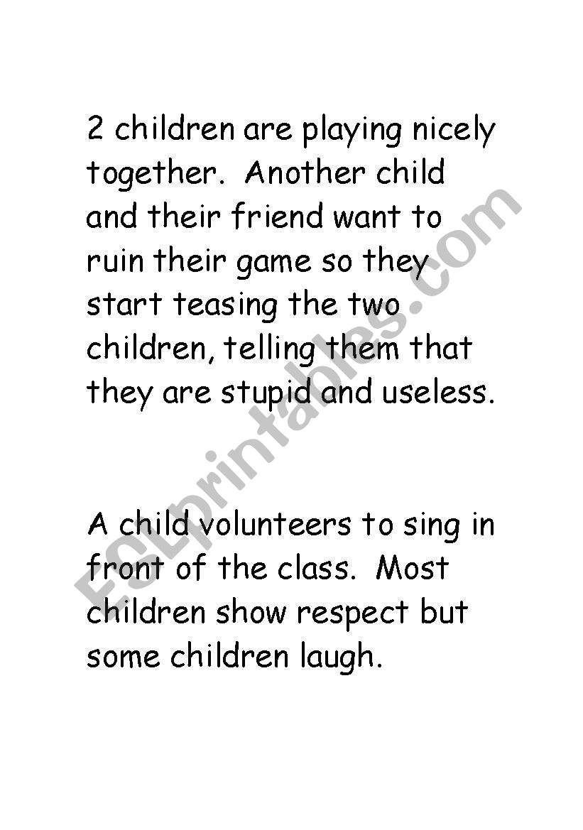 Anti Bullying Situation Cards worksheet