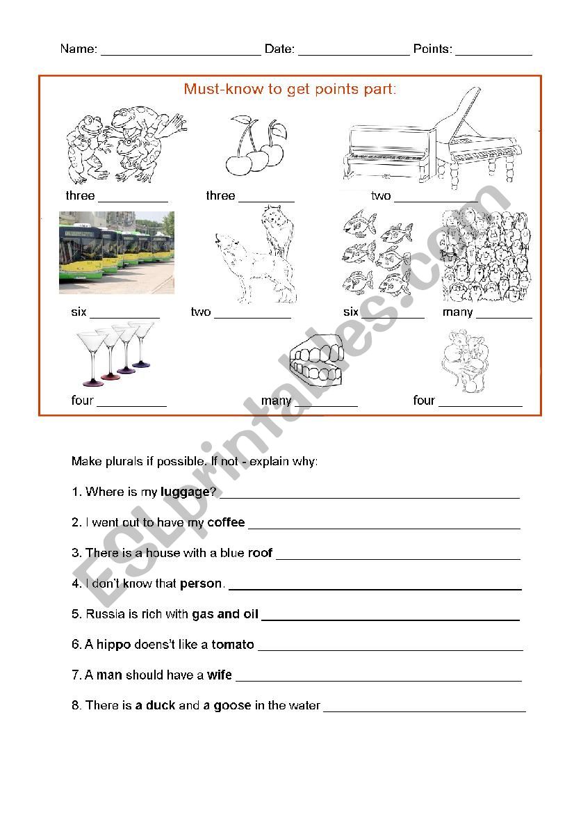 Plurals revision worksheet