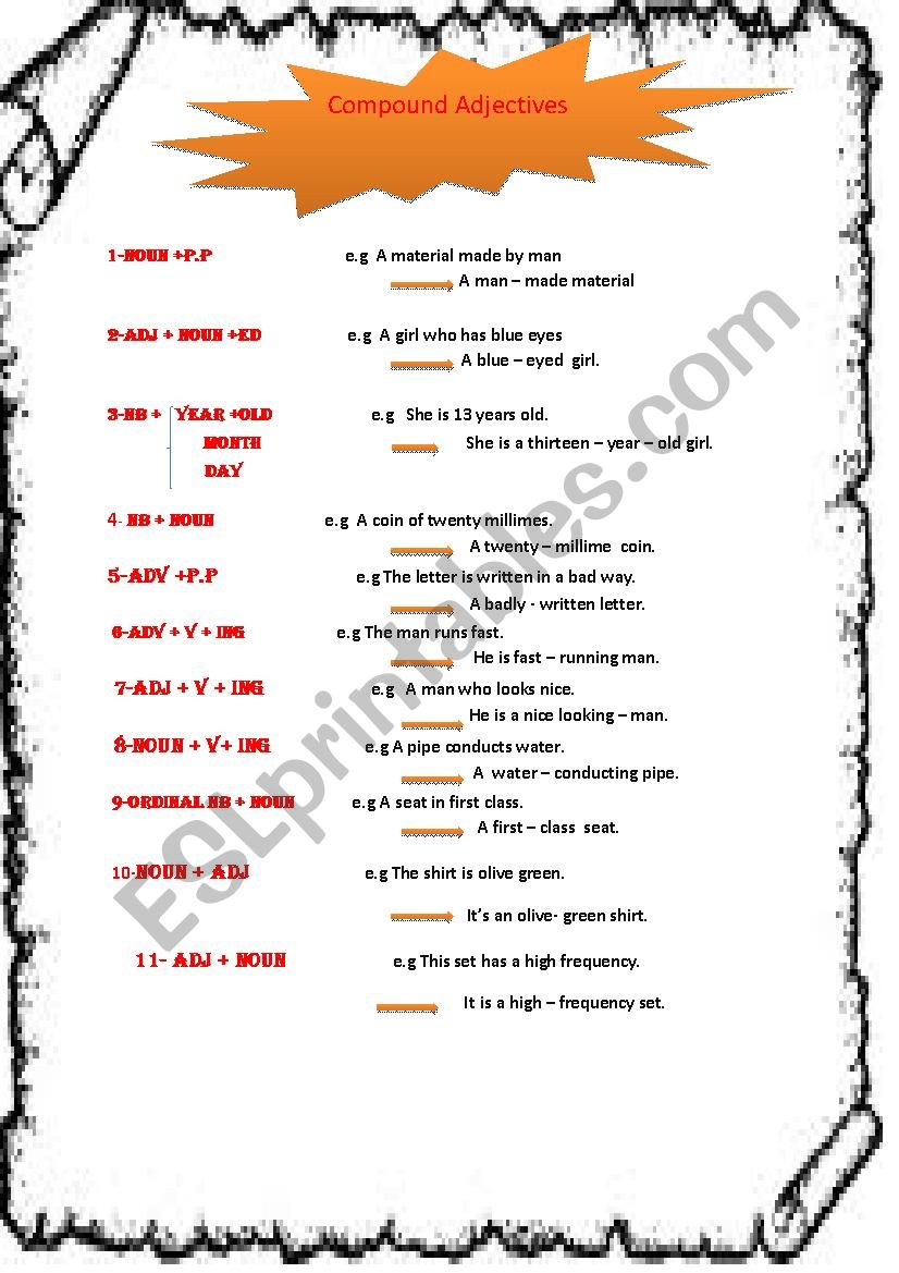 compound adjectives worksheet