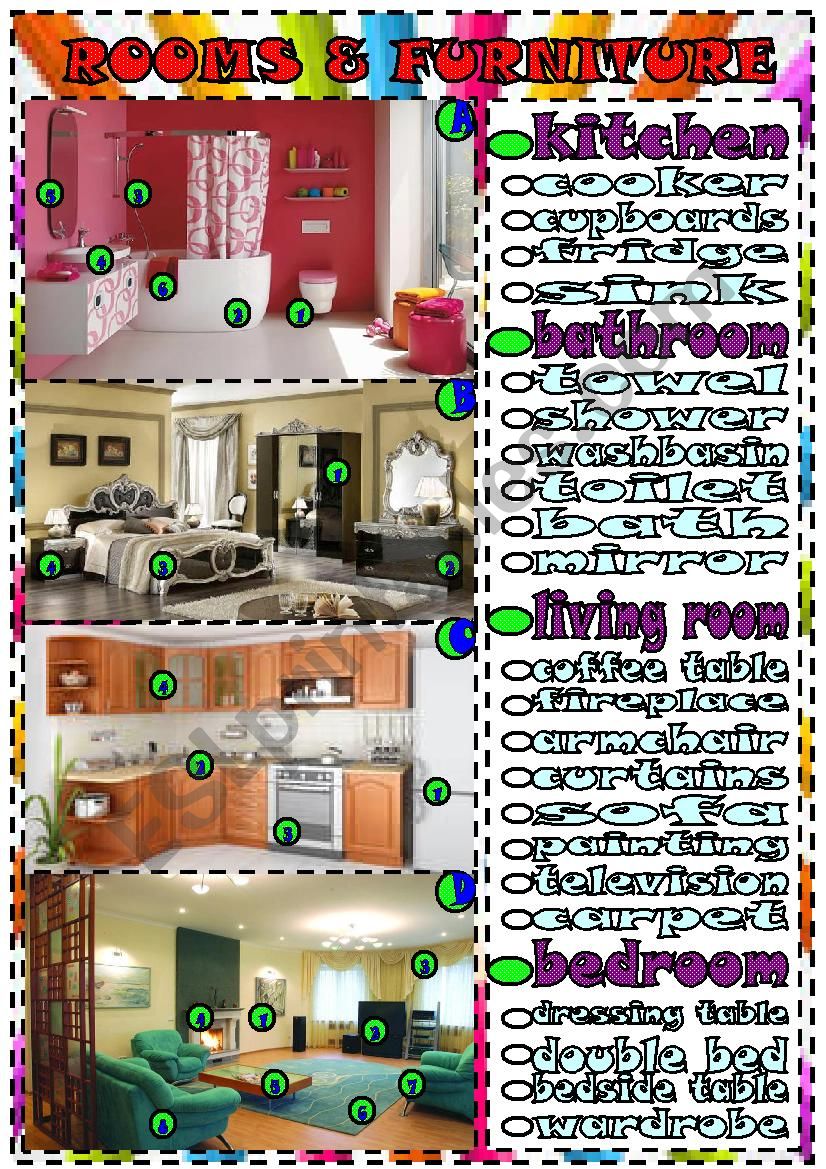 Rooms & furniture worksheet