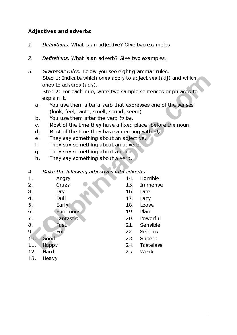 Adjectives vs. adverbs worksheet