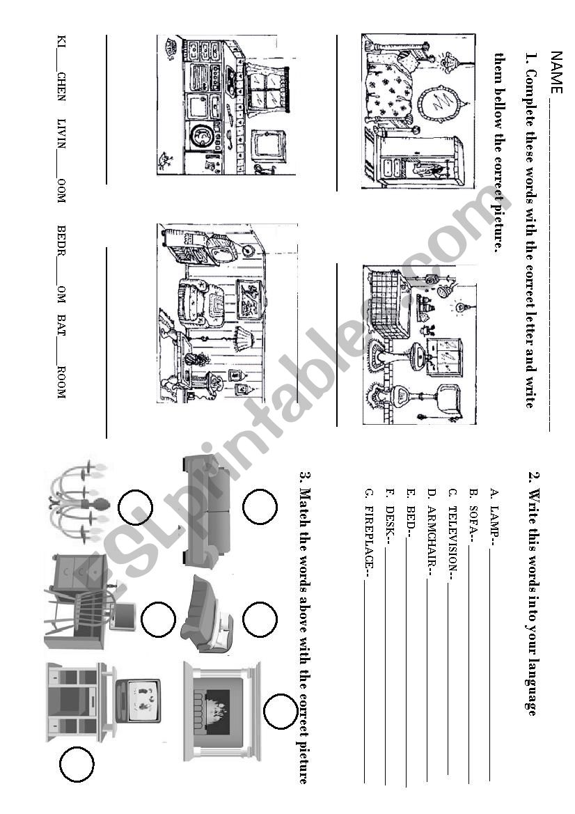 Parts of the house worksheet