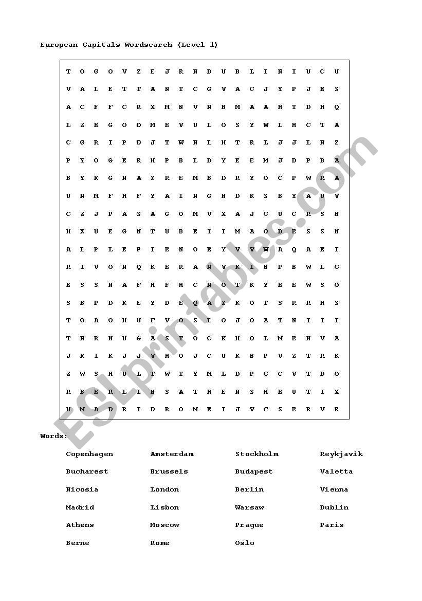 wordsearch worksheet