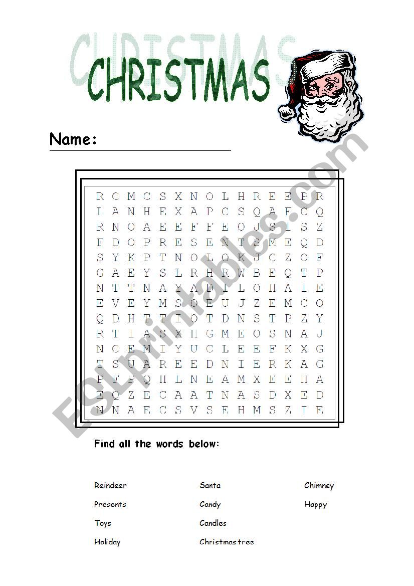 Christmas Word Search worksheet