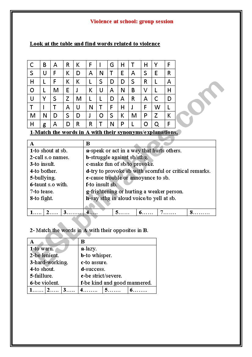 violence at school : group session 9th form