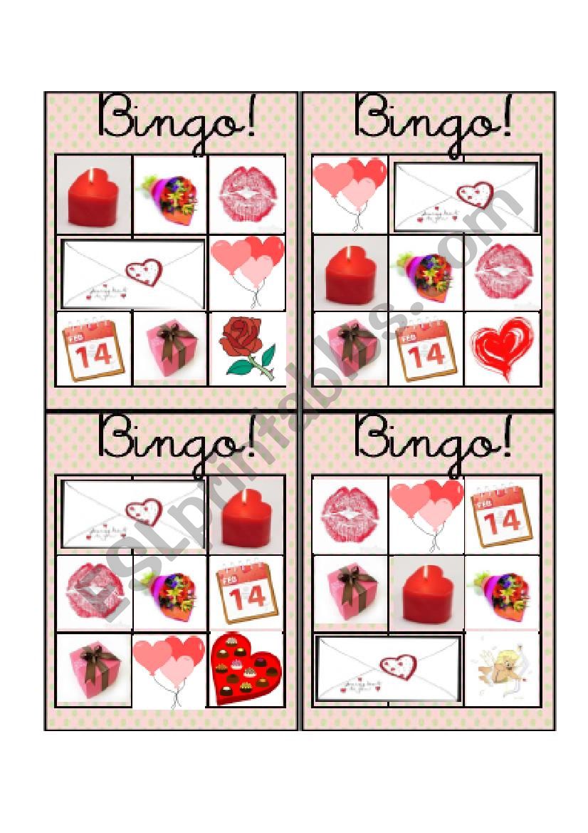 Valentines Day Bingo 1 worksheet