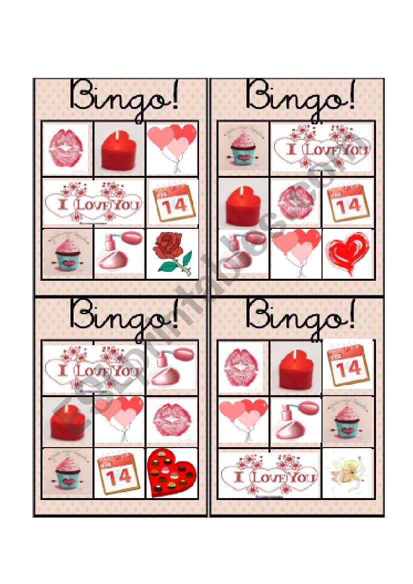 Valentines Day Bingo 4 worksheet
