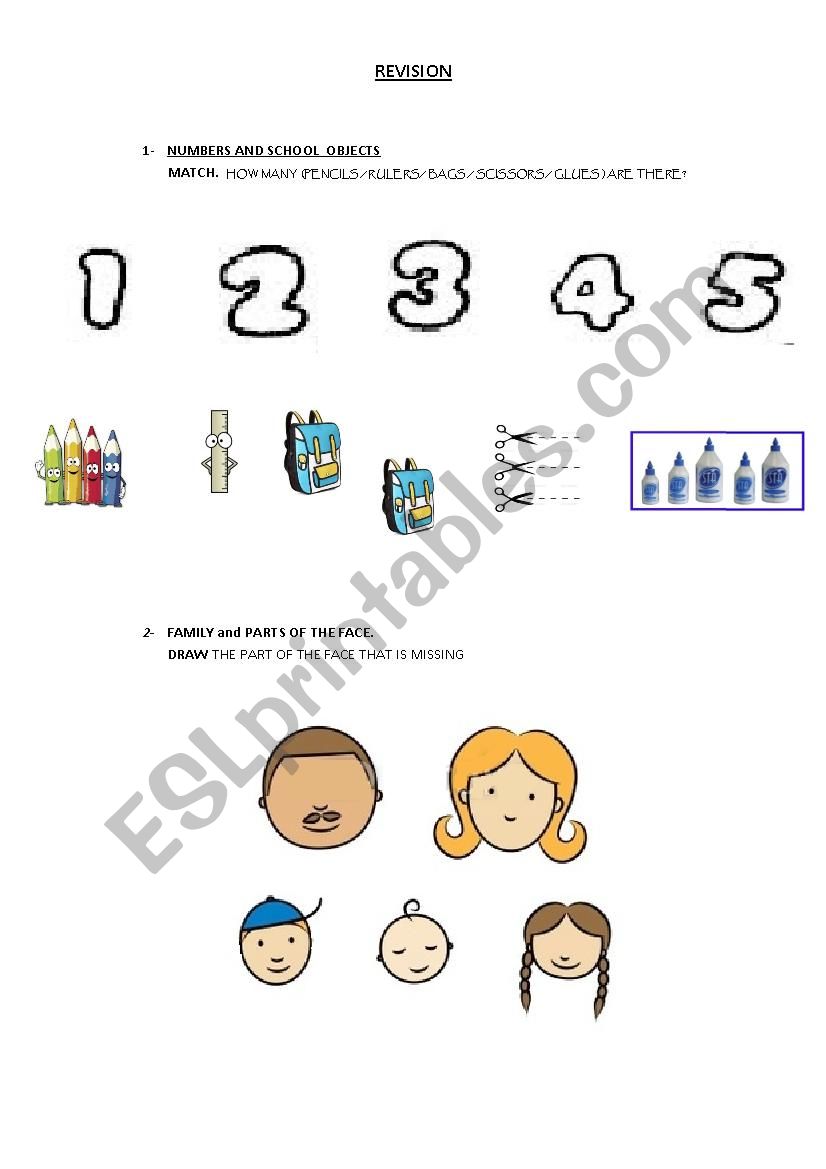 Kinder revision worksheet