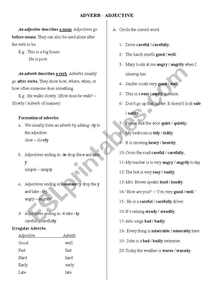 ADJECTIVES - ADVERBS worksheet