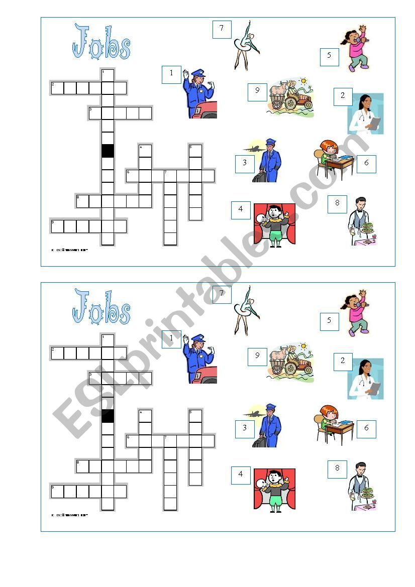 Jobs crossword + key worksheet