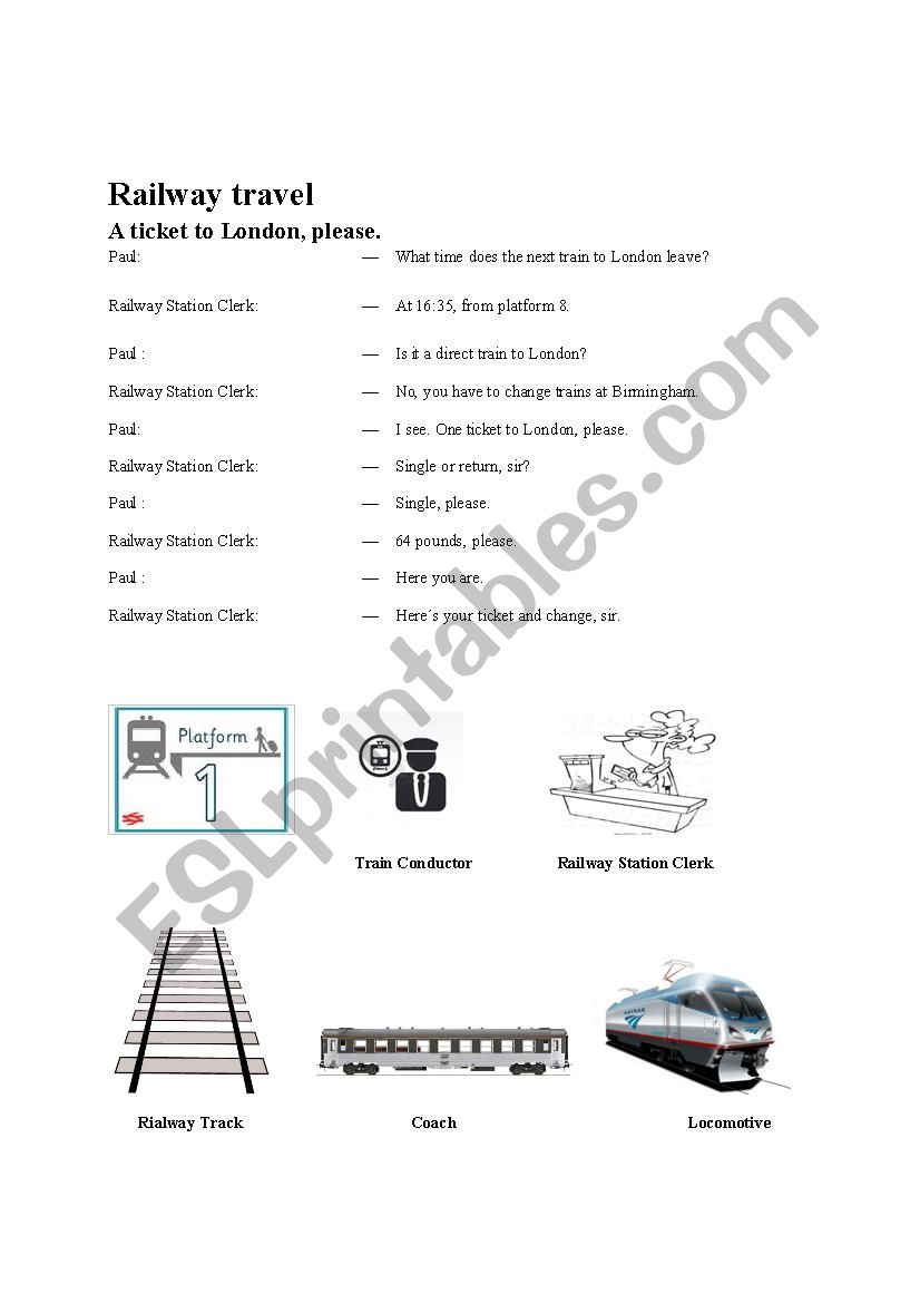 Railway Travel worksheet