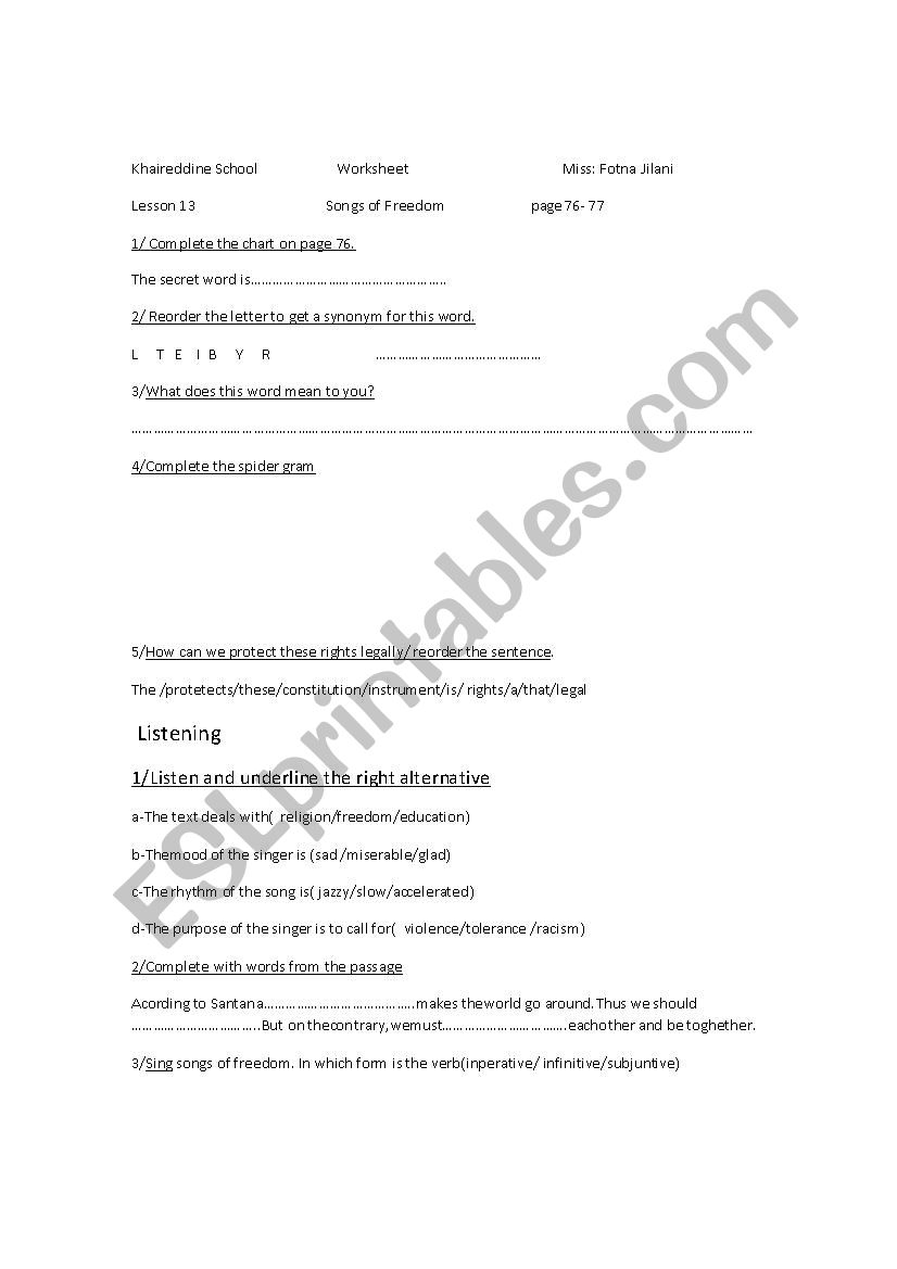 reading Comprehension worksheet